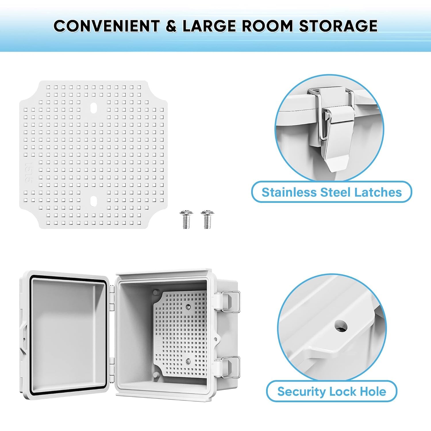 Waterproof Junction Box ABS Plastic, Outdoor Electrical Box IP67 Hinged Cover Project Box with Mounting Plate Wall Brackets and 2 Cable Glands, Grey Electrical Enclosure 5.9"x5.9"x3.5"