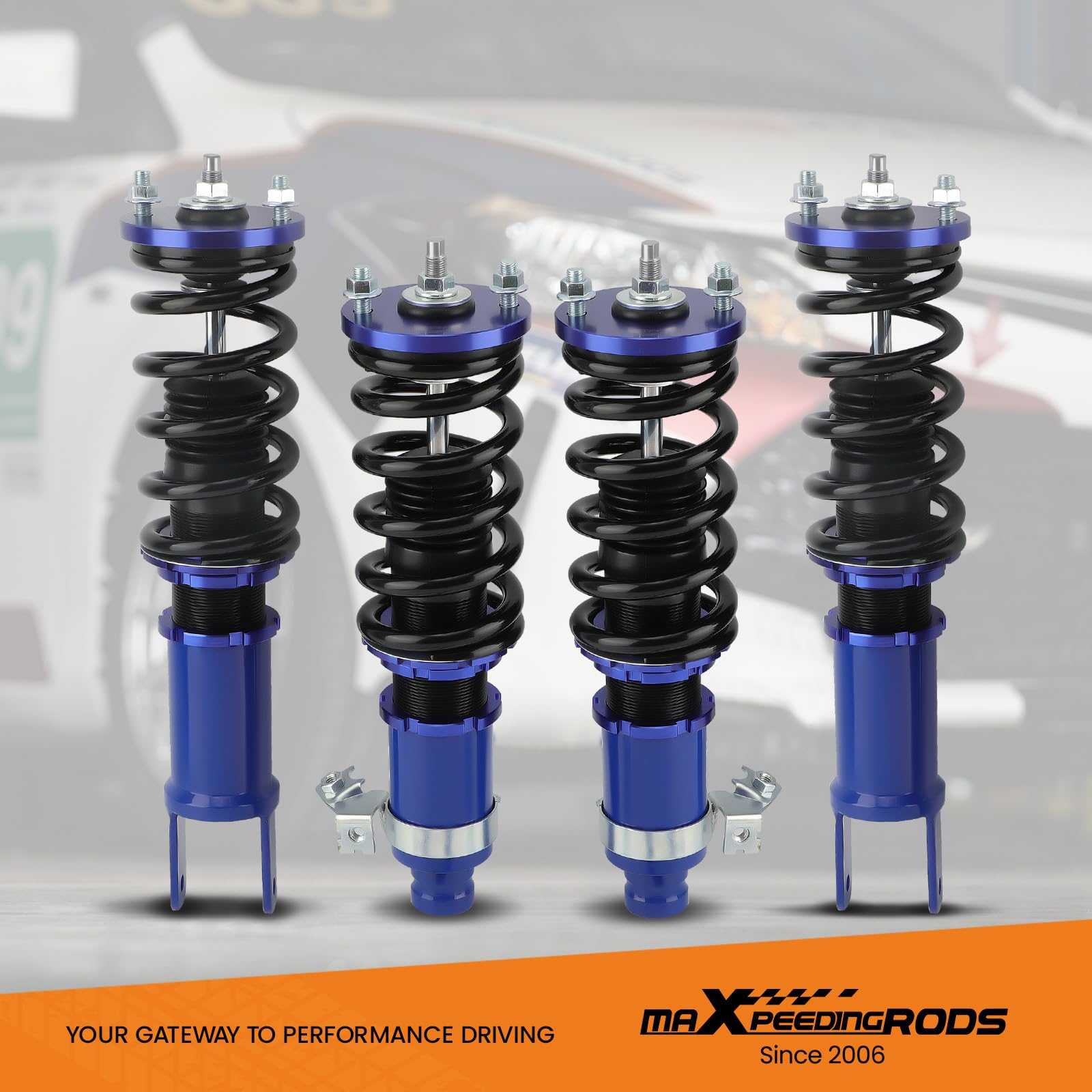 maXpeedingrods 4x Coilover Amortisseur Suspension, Combinés Filetés pour Honda CIVIC CRX ED EG EH EJ EK ED EE EM1, Hauteur réglable, 2 ressorts hélicoïdaux avant et 2 arrière - Bleu