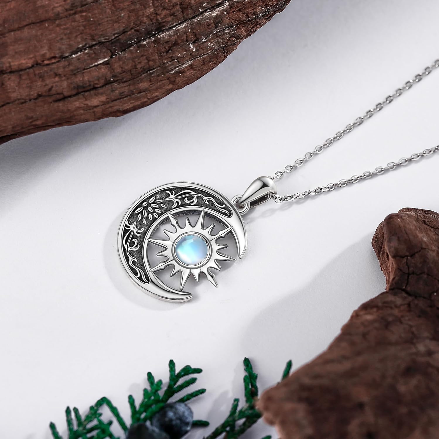 URONE Sun Moon Necklace 925 Sterling Silver Sun Moon Moonstone Pendant Necklace Sun and Moon Jewelry Gifts for Women - Image 3