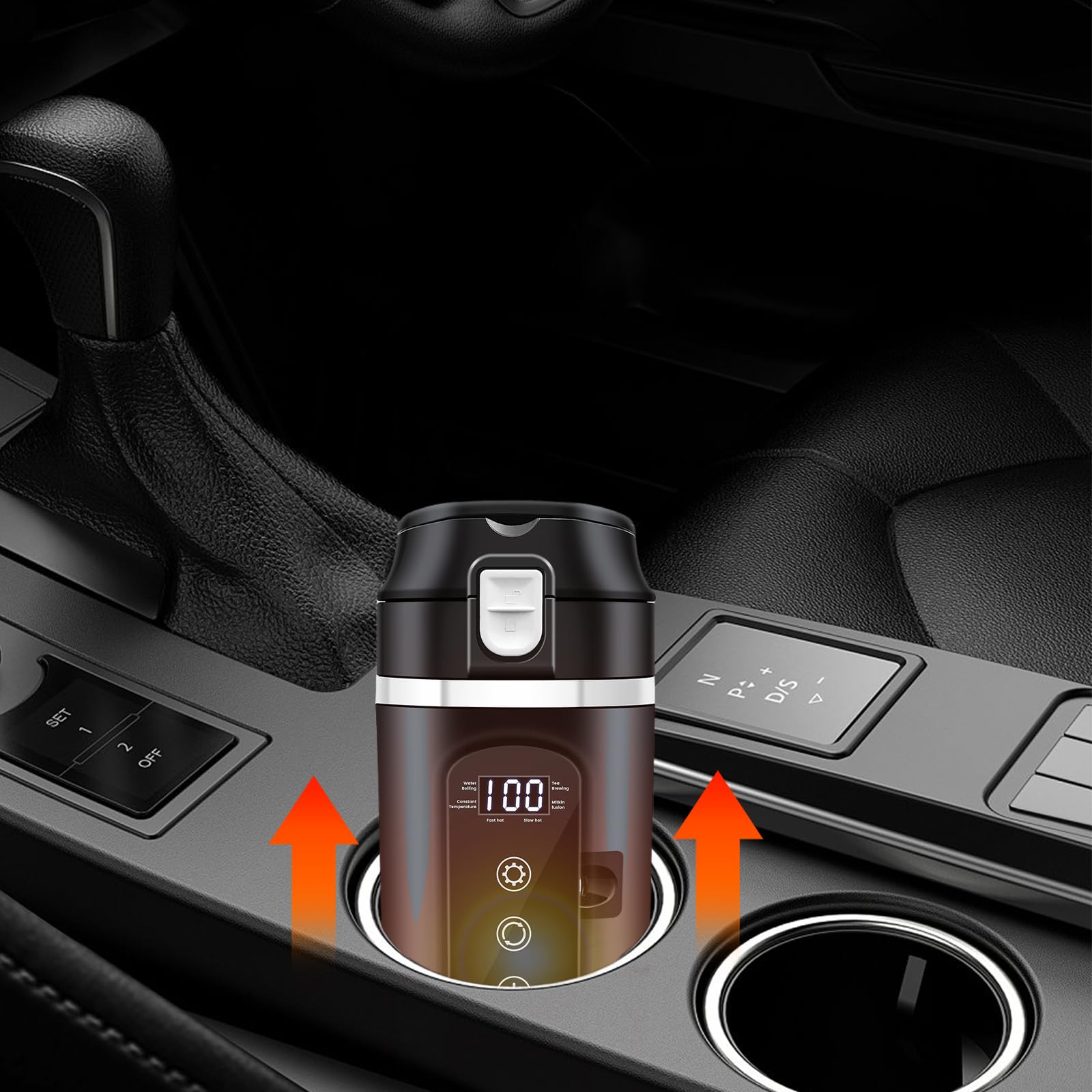 PORFOYO Hervidor de agua para coche, 12 V, minihervidor de café, 500 ml, negro, hasta 100 ℃, control de temperatura variable para camiones, viajes, camping