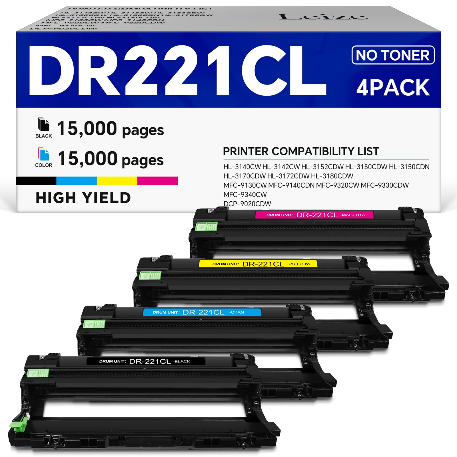 Photo 1 of Leize DR221CL Drum Unit Set for Brother HL/MFC Printers