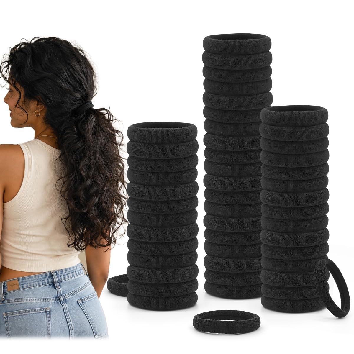 Dreamlover Elastici Capelli Donna, Elastici Neri per Capelli, 50 Pezzi