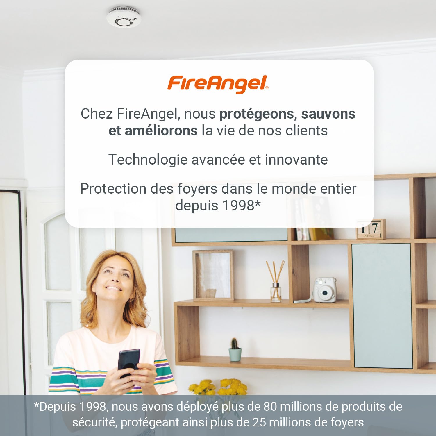 FireAngel SCB10-INT Détecteur Combiné de Fumée et de Monoxyde de Carbone, Détecteurs de Fumée et de CO Combinés pour la Maison, Durée de Vie de 10 Ans