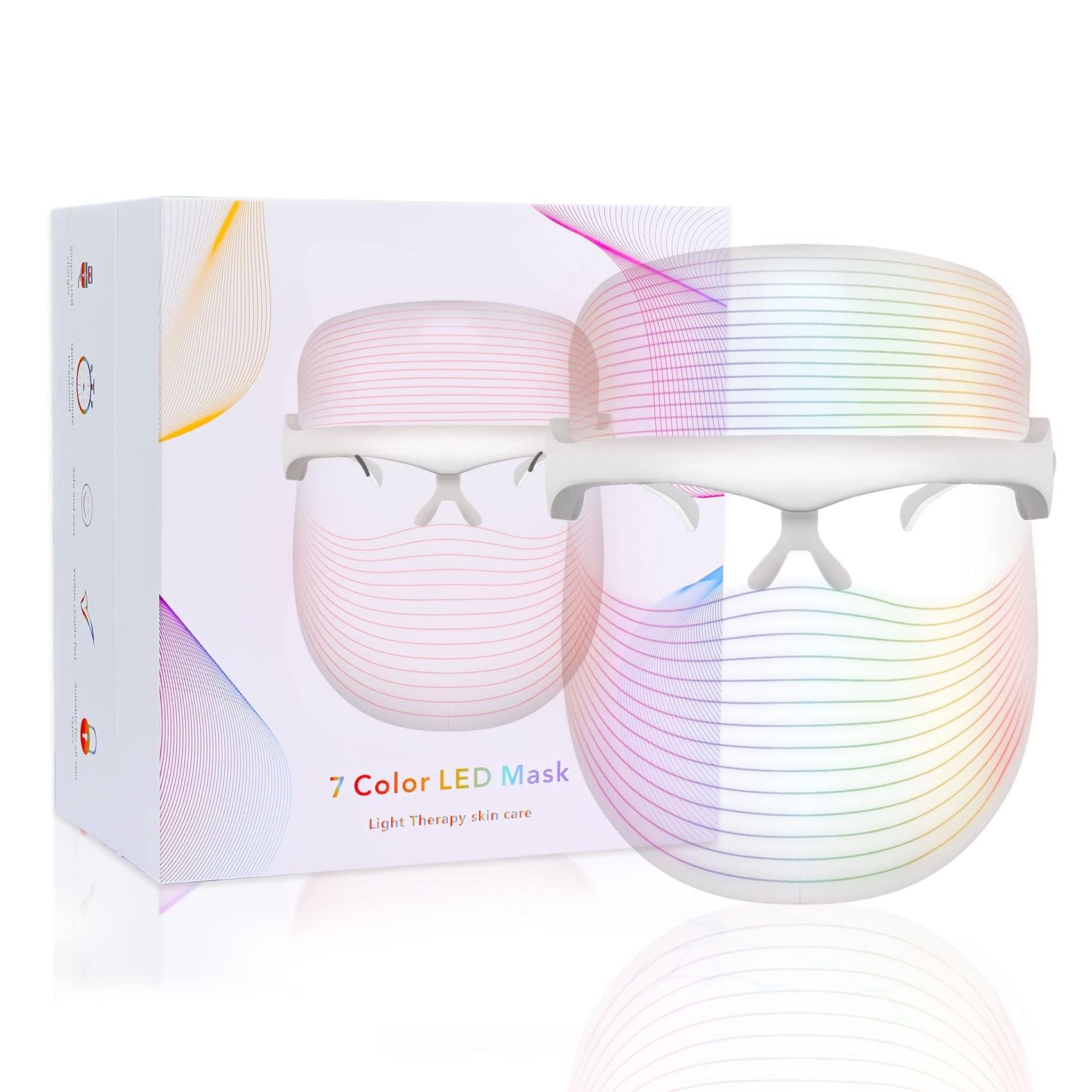 KASTWAVE 7 Color LED Face Mask Light Therapy, Led Mask Therapy Facial, Red Light Therapy Mask for Face, Light Therapy Mask Portable & Light, Rechargeable, Wireless, Suitable For Home Skin Care