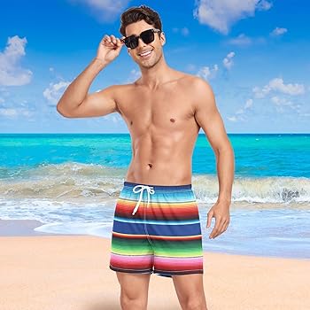KEEPREAL Mexican Serape Blanket Stripes Mens Swim Trunks with