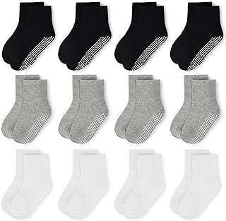 Toddler Socks Kids Grip Socks Non Slip 12 Pairs Boy/Girl High Ankle Sticky Floor Socks For 1-10 Years Kids
