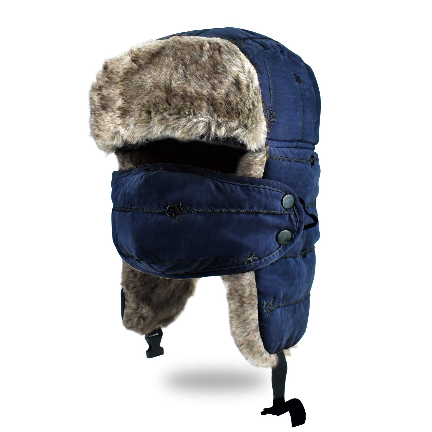 Brotou Unisex Blue Trooper Hat, Warm Thick Winter Hats Ear Flap Trapper Hat With Windproof Mask For Skiing, Hiking, Skating And Climbing (Dark )