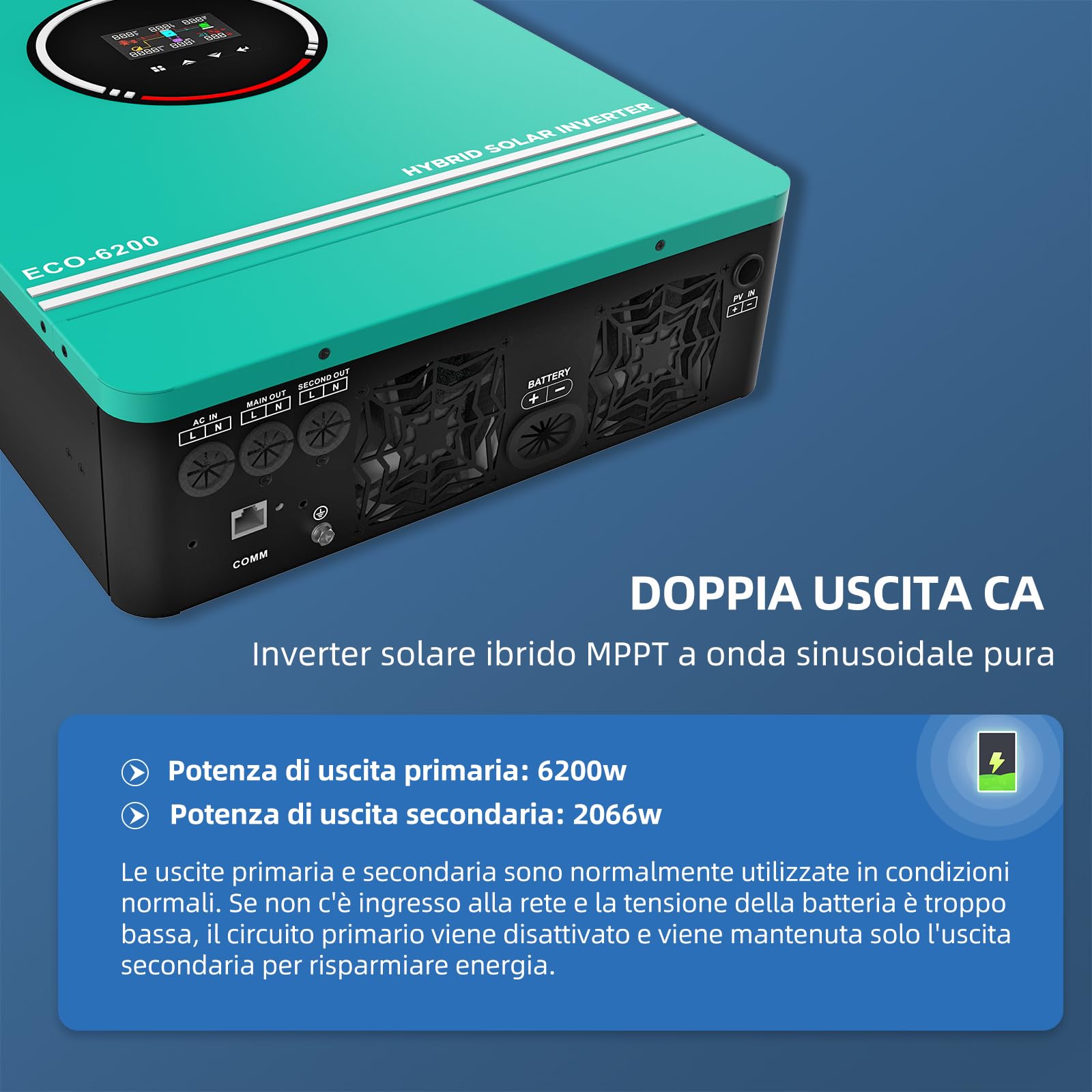 Anern 6.2KW Inverter Ibrido da DC 48V a AC 230V con 120A MPPT Regolatore di Carica Solare, onda sinusoidale pura, FV 60-500VDC, Inverter Fotovoltaico con Modulo WiFi, funziona senza batteria