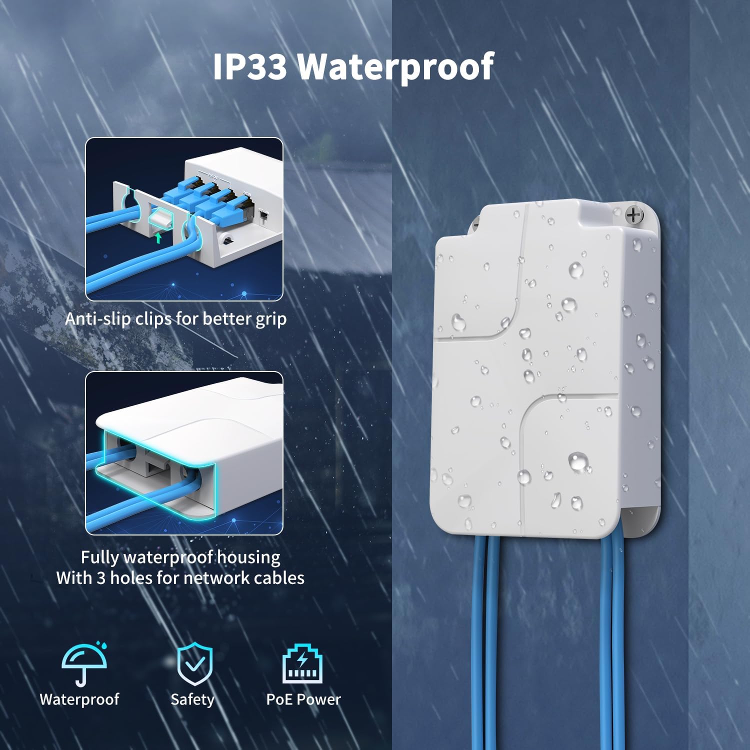 Outdoor Gigabit PoE Extender 1 in 3 Out, NICGIGA 4 Port PoE Repeater Waterproof, Vlan, Extend 100 Meters(328 ft), IEEE 802.3af/at Power Over Ethernet PoE Splitter.