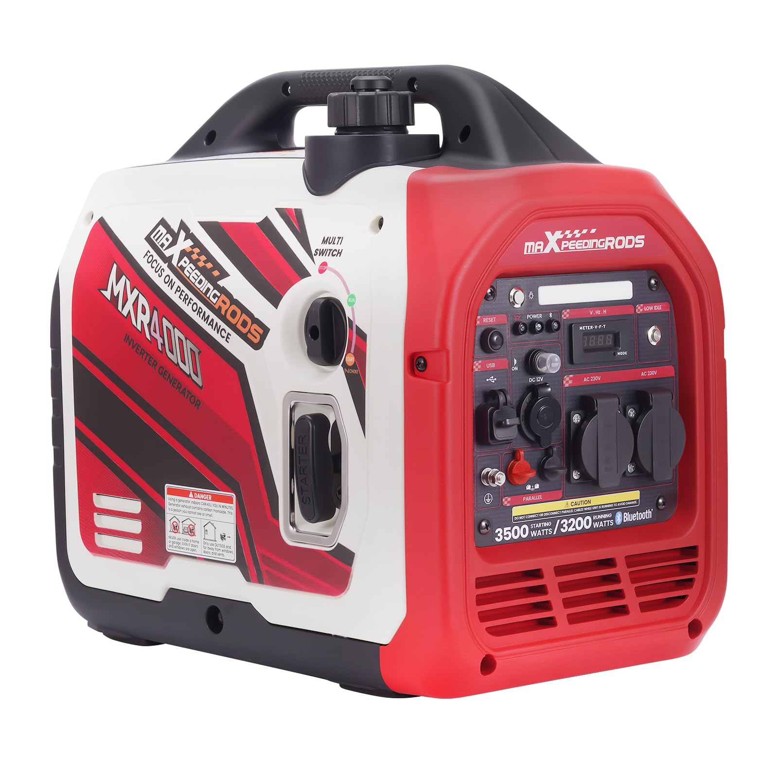 maXpeedingrods Generator pr?du inwertorowy 3500 W, generator benzynowy | zdalnym monitorowaniem danych za pomoc? aplikacji Bluetooth, nadaje si? do kamperów na ?wie?ym powietrzu, do domu
