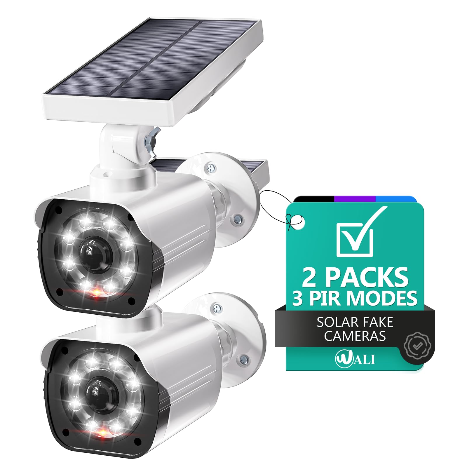 Photo 1 of WALI Solar Powered Fake Camera with Motion Sensor Floodlight, 2 Pack, White