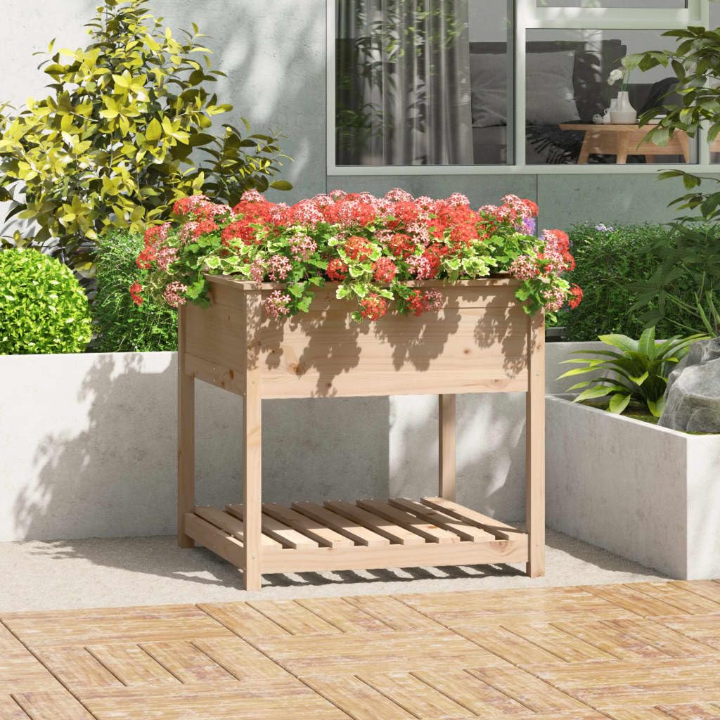 Jardinière surélevée en pin avec étagère - 82,5 x 82,5 x 81 cm