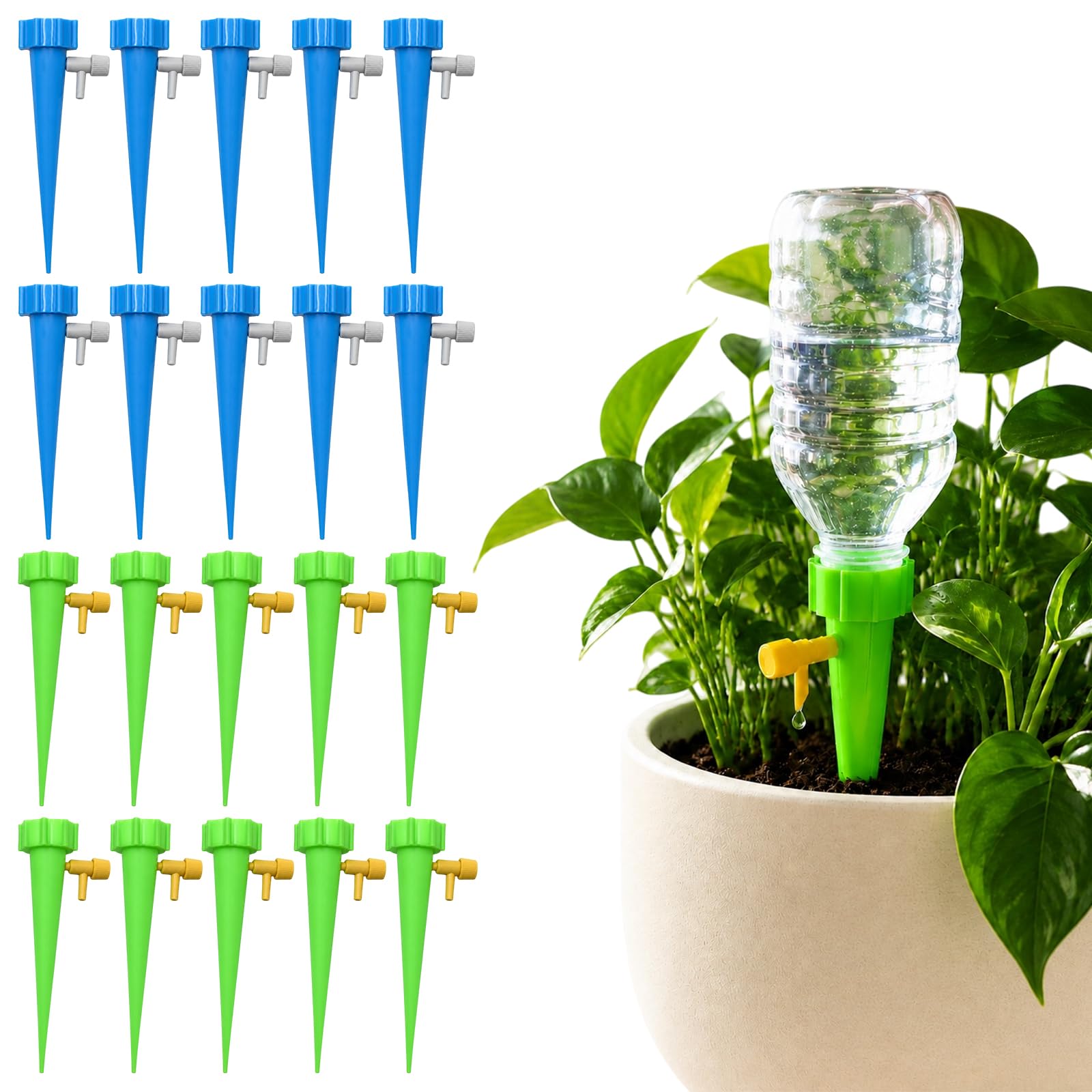 Self Watering Spikes, Plant Watering Devices, Slow Watering for Plants, 20 Pack Adjustable Drip Irrigation Spikes with Valve Control for Indoor Outdoor Potted Plants