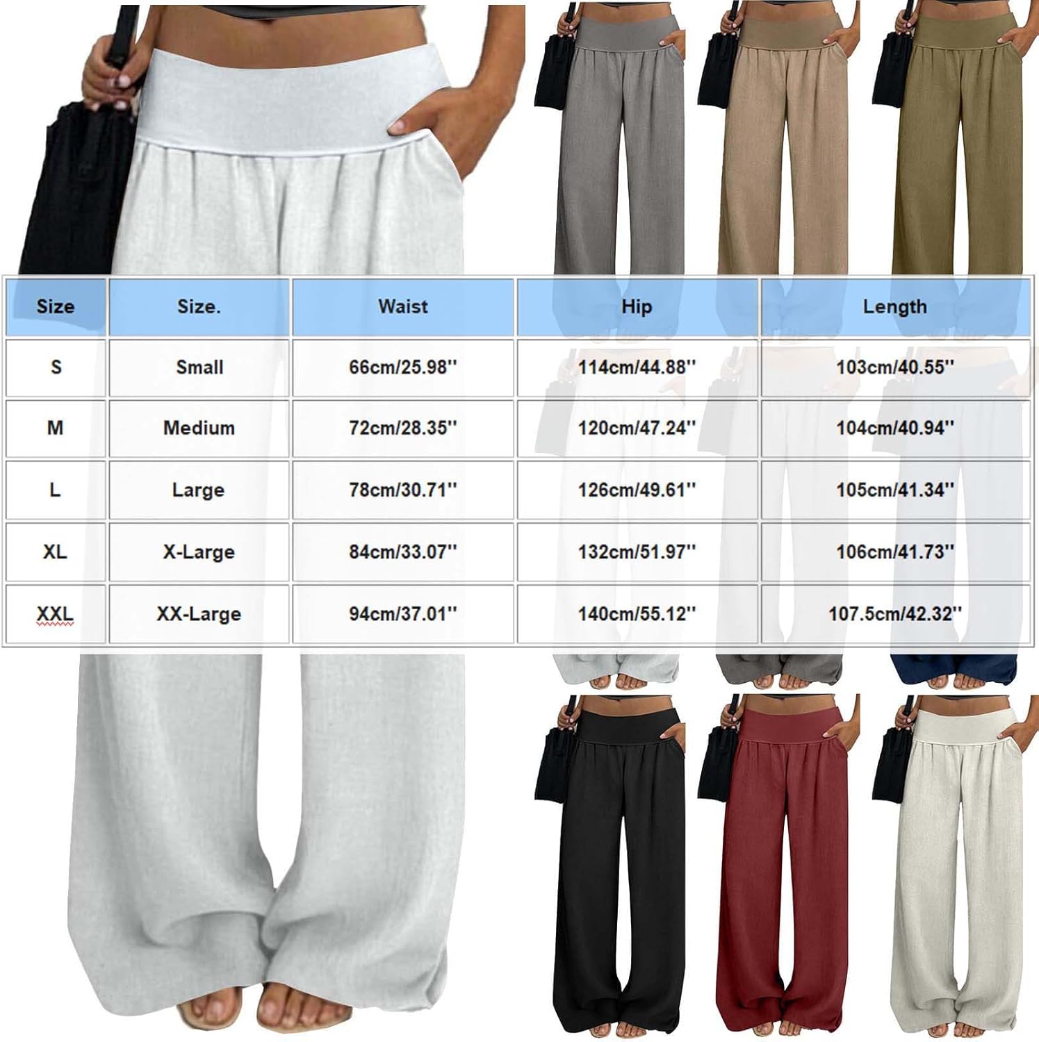 Linen Pants Women Summer Elastic Waist Comfy Pants Soft Casual High Waisted Pant Flowy Straight Leg Palazzo Pant