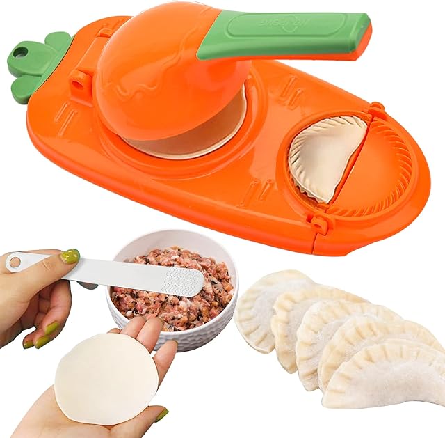 2 w 1 Maszyna do pierogów, ręczna prasa do ciasta, kuchnia, narzędzie do robienia pierogów, ręczny artefakt do wykrawania ciast owocowych Wontons (pomarańczowy)