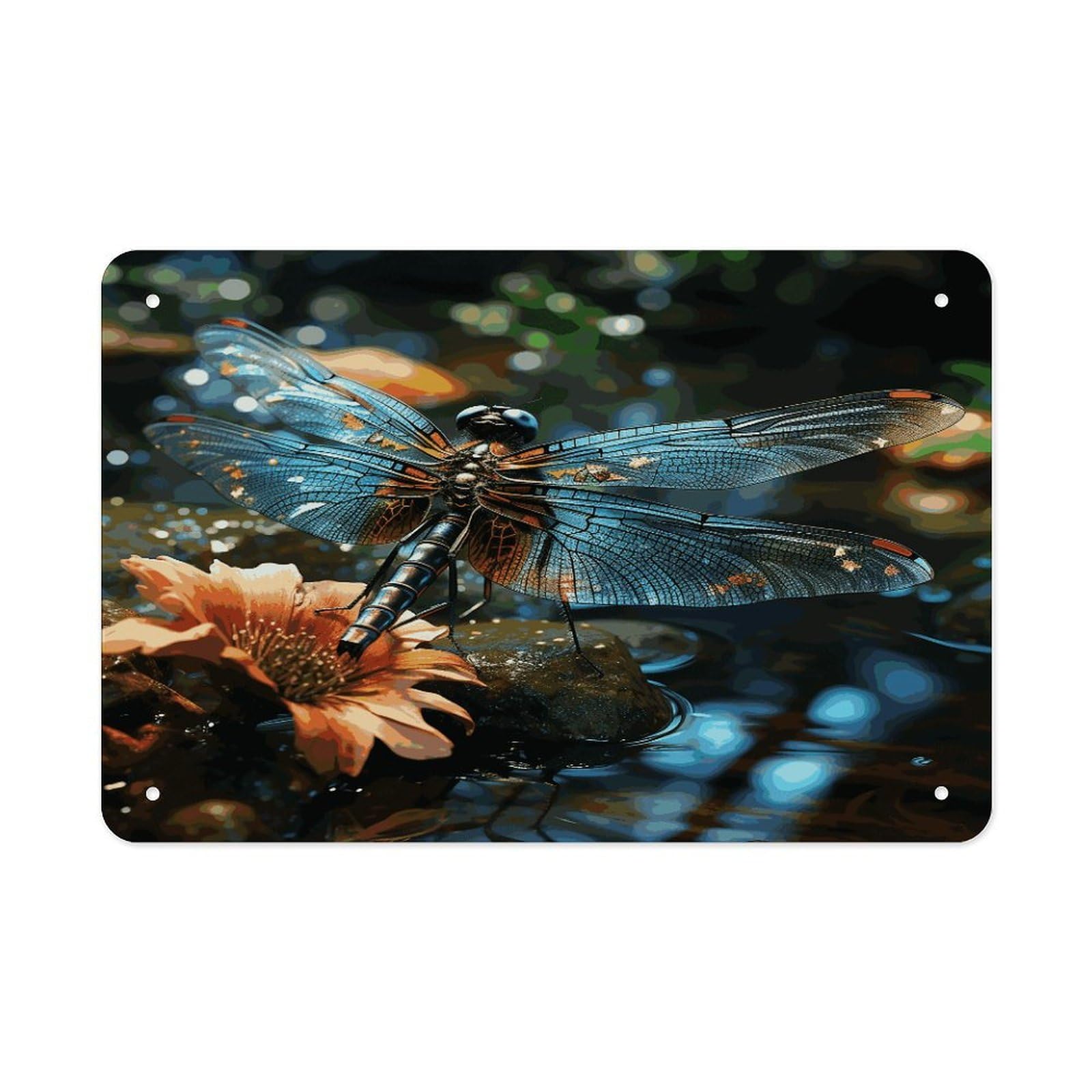 Dragonfly Flying on The Pond Wall Art Metal Signs Tin Sign