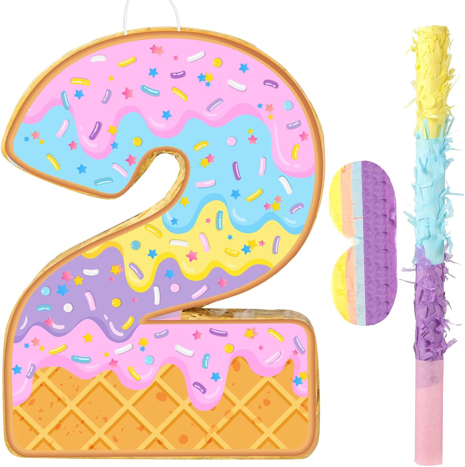 Aoriher Summer Birthday Piñata Ice Cream Game Set Summer Number Piñata with Bat Stick Blindfold Mask for Sundae Theme Birthday Baby Shower Party Game Supplies Decor(Number 1)