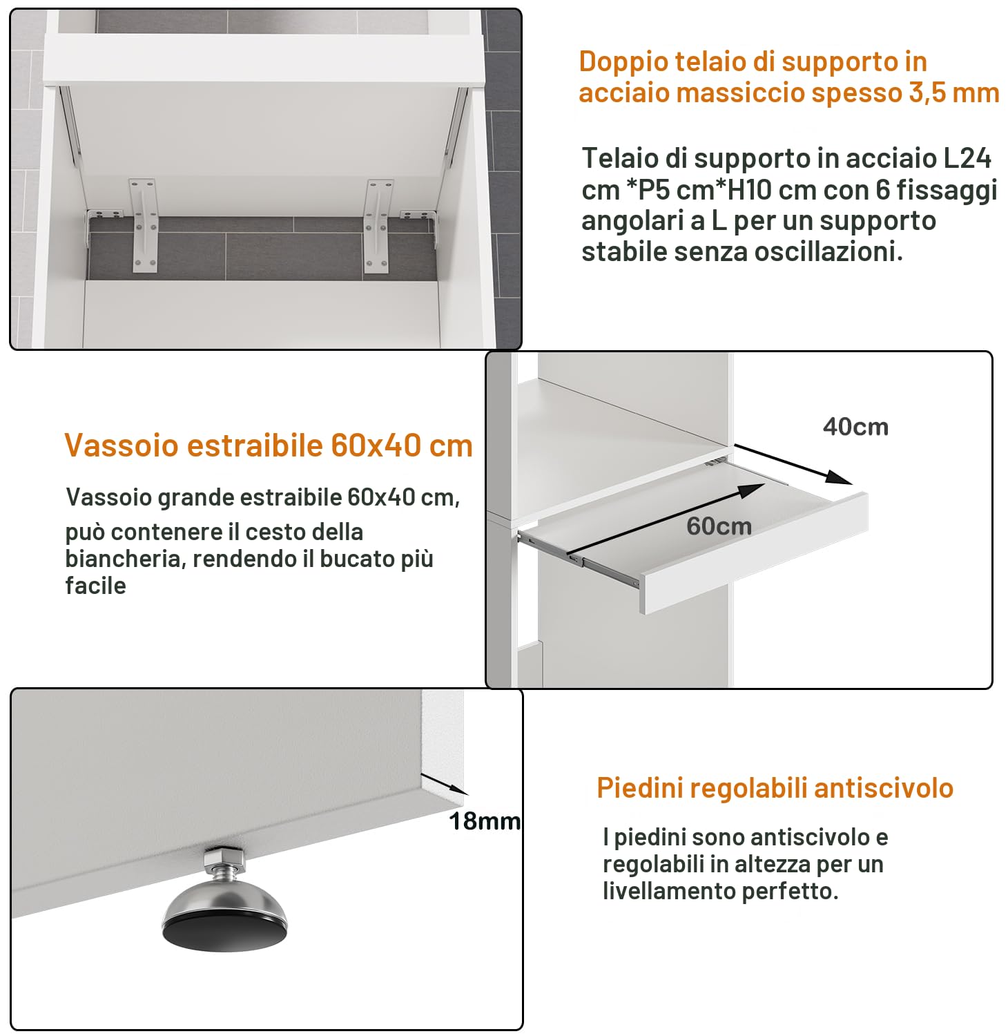 Lavatrice e Asciugatrice,Kit Impilabile per Lavatrice e Asciugatrice con ripiano estraibile, Armadietto per lavatrice e asciugatrice,180 x 65 x 66 cm,portata 100 kg, fissato alla parete, due pacchetti