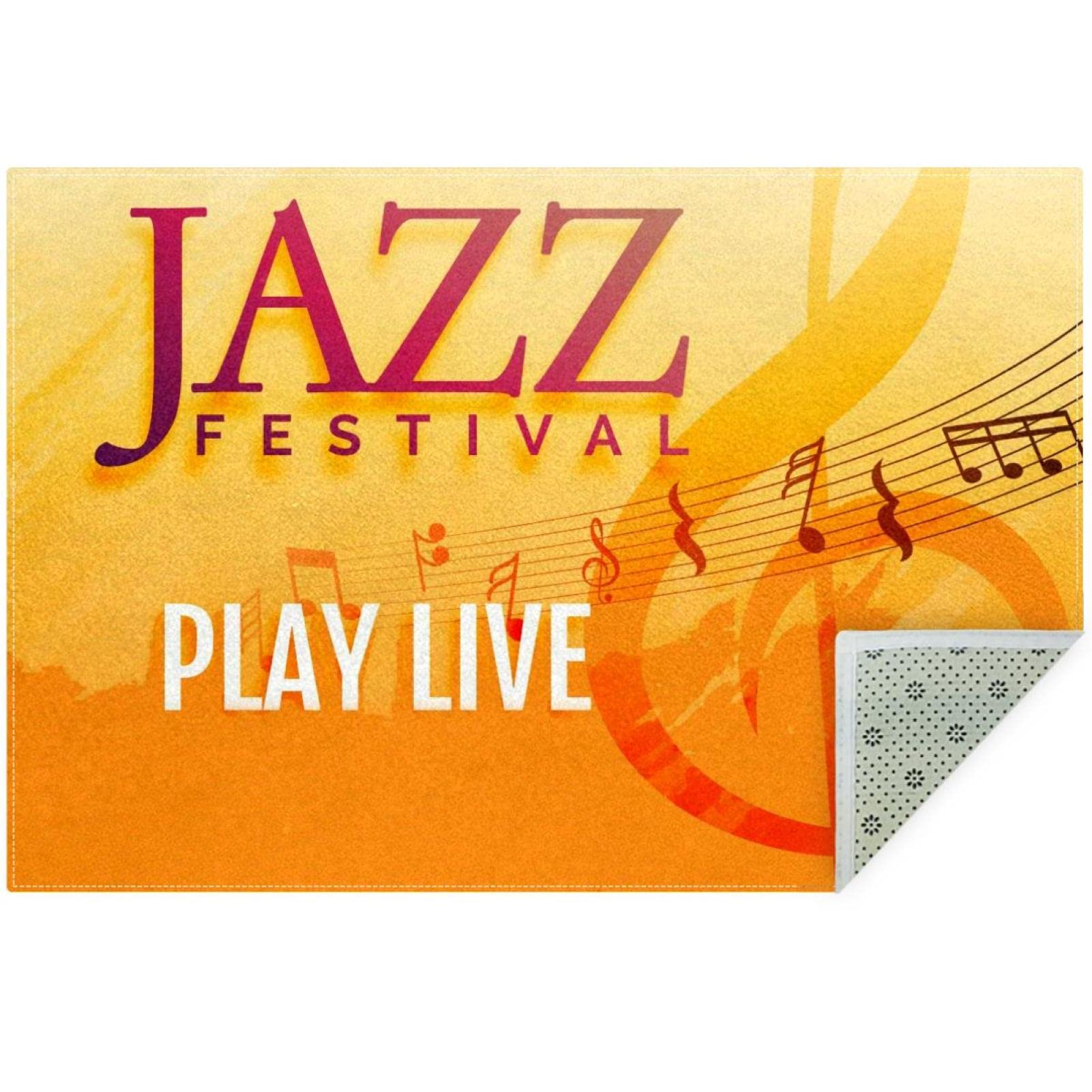 Jazz Music Notes Area Rug Carpet Non-Slip Throw Rug Floor Mat Doormats for Living Room Bedroom, 5'x3.2'