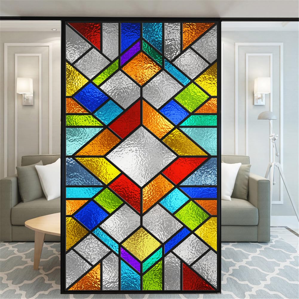 No Glue Privacy Forest Pictures 110H Decorative Frosted Glass Door Window Covering - 65x130cm(25.6"x51.2")