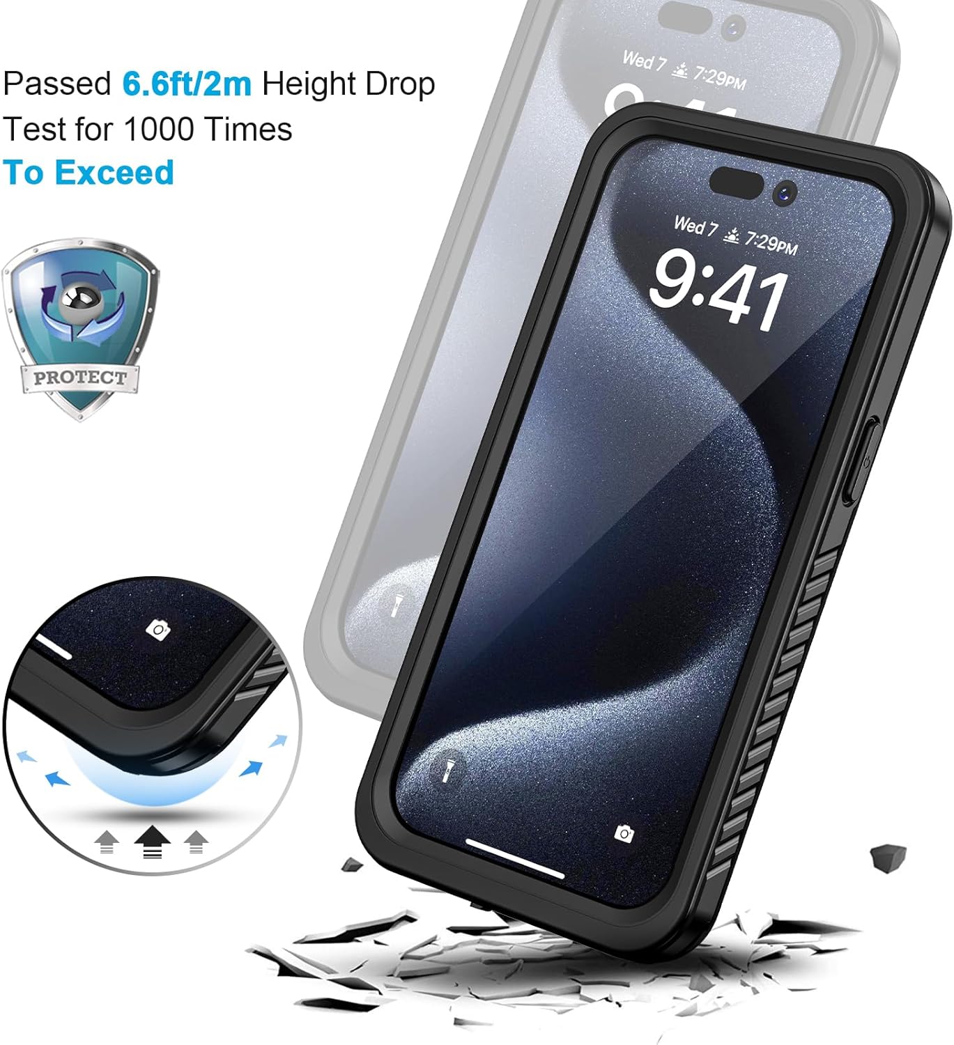 Lanhiem Magnetic for iPhone 15 Pro Case, Waterproof Dustproof Cover [Built in Screen Protector] [Compatible with MagSafe], Full Body Heavy Duty Phone Case for iPhone 15 Pro - 6.1” (Black)