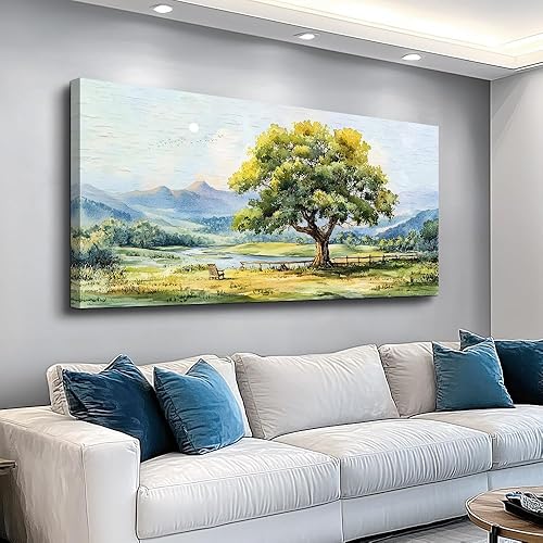 QIYILEXWART Lienzo decorativo para pared de sala de estar, decoración de pared para dormitorio, oficina, decoración de pared, árbol verde, paisaje,