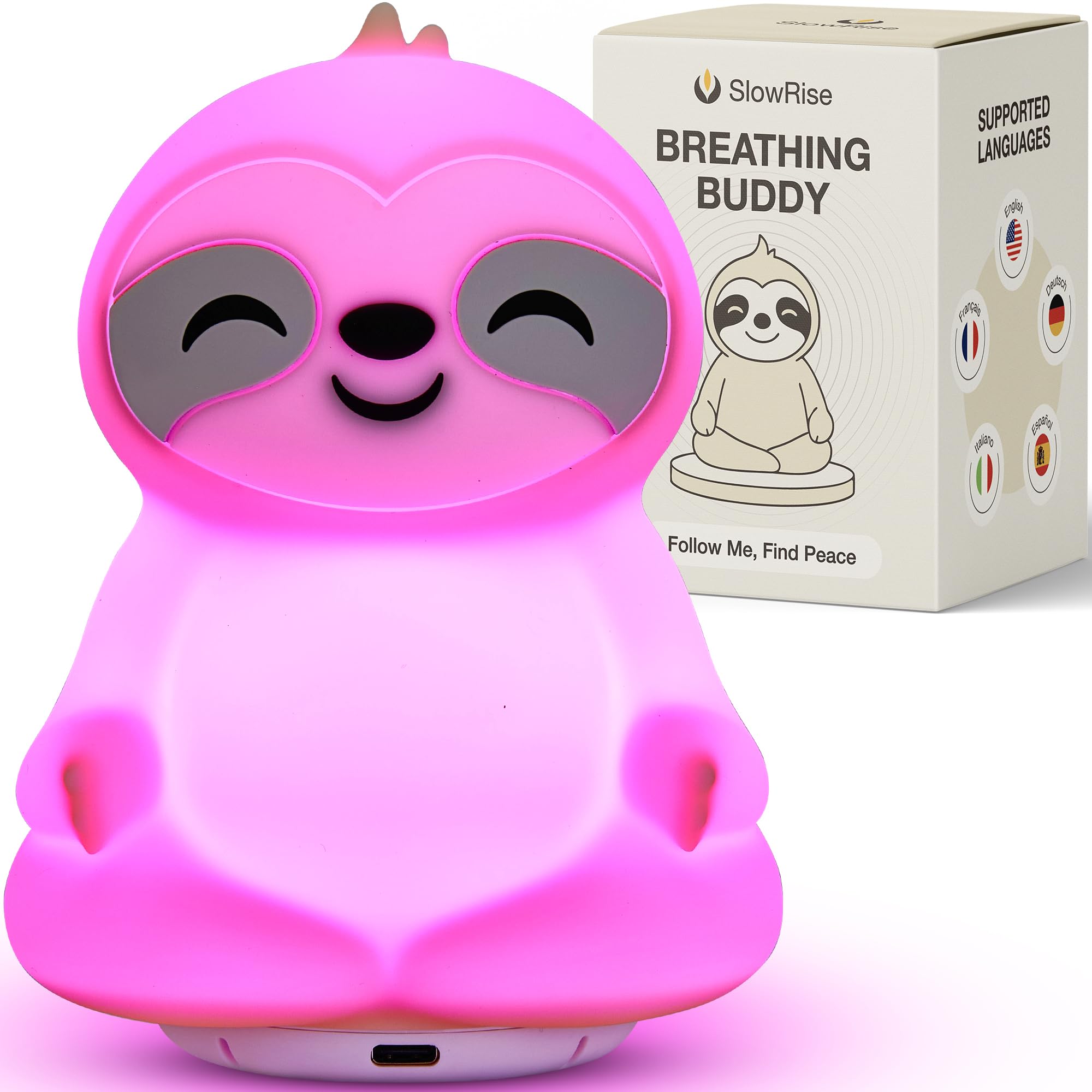 Entrenador de Respiración con Guía de Luz y Voz – Favorece Sueño, Relajación, Concentración y Bienestar – Respiración Consciente, Mindfulness – Instrucciones de Audio en Español – Recargable