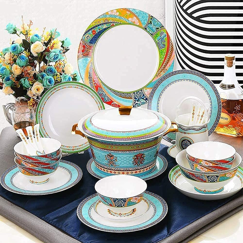 Ceramiczne zestawy zastawy stołowej – nadaje się do kuchenki mikrofalowej i zmywarki, porcelanowy zestaw naczyń, talerze i miski, elegancka zastawa stołowa do domowej restauracji i na imprezy