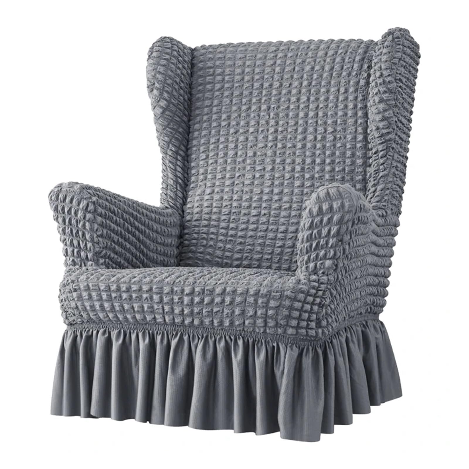 GCYEIDMA Wing Chair Slipcover Stretches Wingbacks Chair Slipcover, Wing Covers with Skirt Soft Back with Arm with Elastic Bottom(Grey)