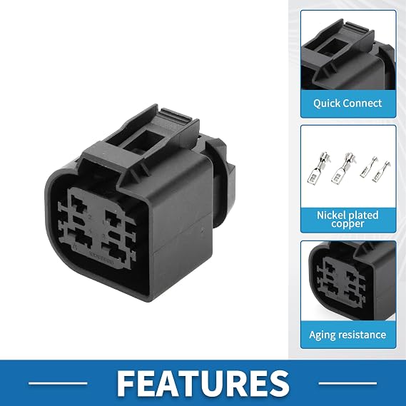 4 Pin Electric Water Pump Connector Plug No.10098866 3.5/6.3mm Series Female Wire Terminal for BMW Pierburg CWA400 Plastic Tin-Plated Copper Black 1 Set