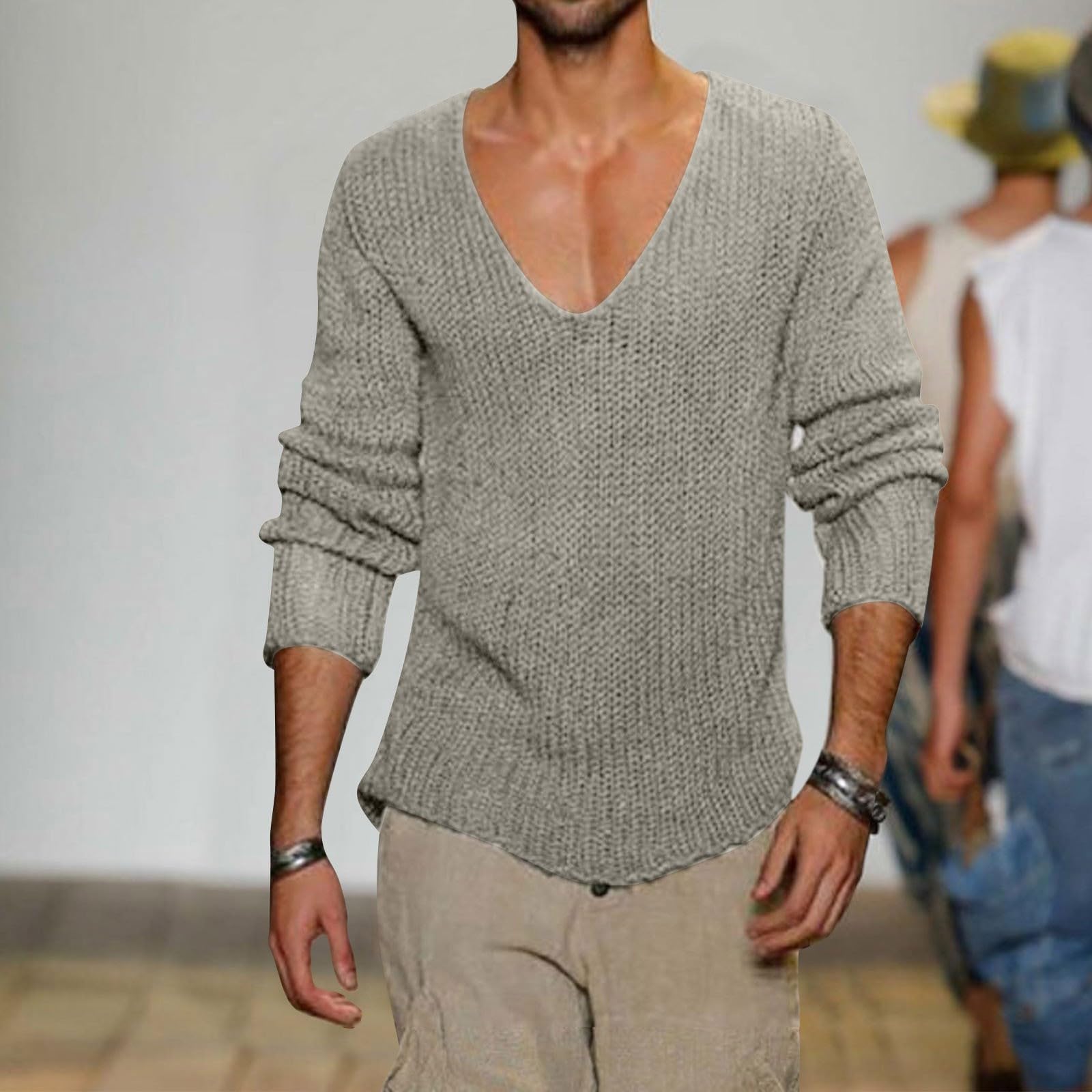 Chaqueta de suéter de Manga Larga con Cuello en V de Lana de Punto Casual para Hombre
