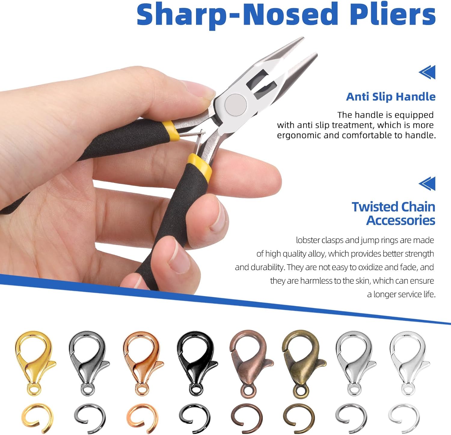 Glarks 102Pcs 30 Feet Jewelry Chains Set Black Cable Link Chains Link Rolls Bulk Twisted Links Chain Necklace Jewelry Making Chains with Lobster Clasps and Jump Rings for Necklace Jewelry Making - Image 3