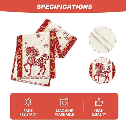 Miniatura 5 de Artoid Mode Camino de mesa de Año Nuevo Lunar, estilo de corte de papel, caballo del zodiaco chino, feliz 2026, decoración de mesa de comedor de