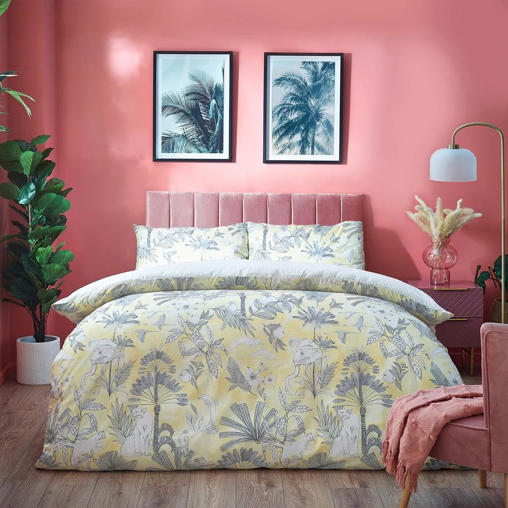 furn. Colony Palm Single Duvet Cover Set, Cotton, Polyester, Yellow