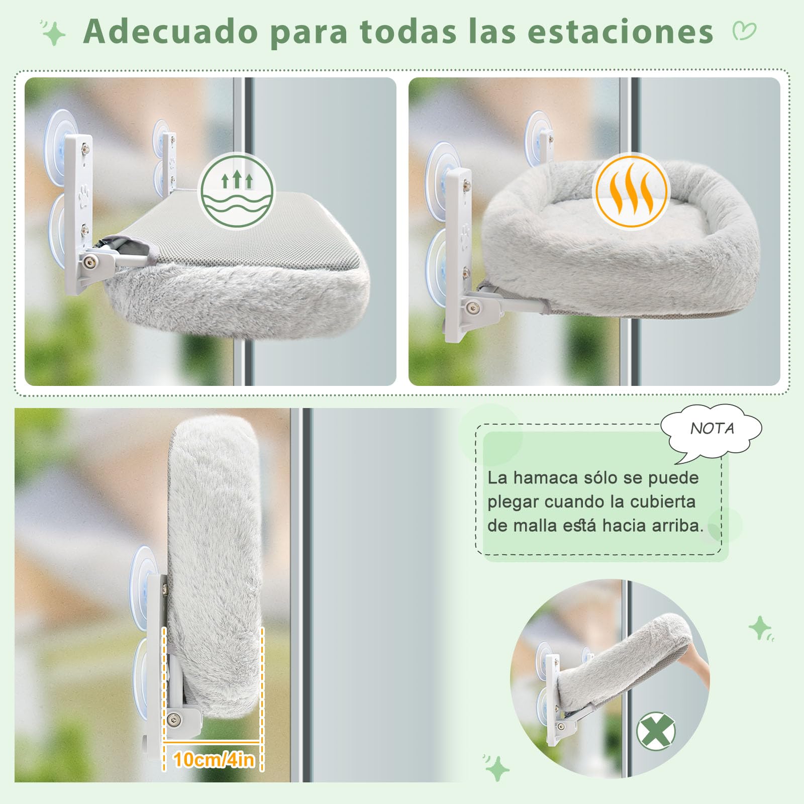 GUUSII HOME Hamaca Cama Gato Ventana Hamacas Colgante Plegable Amaca con Ventosa Gatos Grande Cálido Camita Alfombra Reversible de Interior Fácil de Instalar 53 * 30cm Soporta hasta 18kg