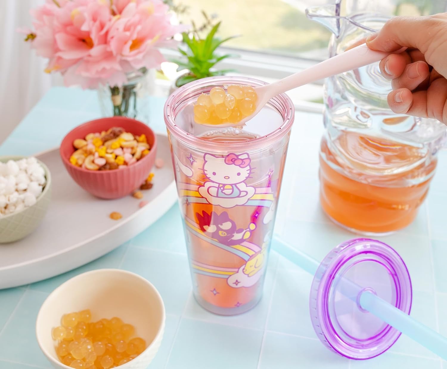 Silver Buffalo Sanrio Hello Kitty and Friends Plastic Boba Tumbler with Lid and Straw Featuring Hello Kitty, Cinnamorroll, Kuromi, My Melody, Badtz Maru, Keroppi, Chococat, and Pompompurin, 24 Ounces - Image 7