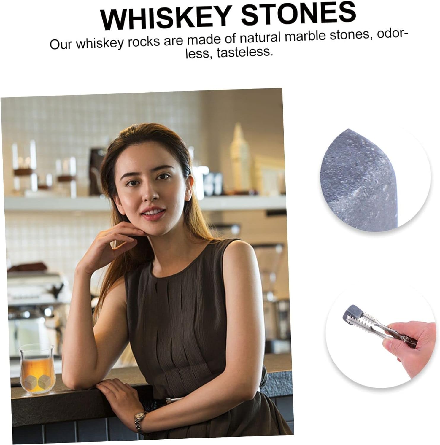Unomor Marble Whisky Rocks Ice Cubes of Natural Stones for Whiskey Non-toxic Easy to Clean Boxed