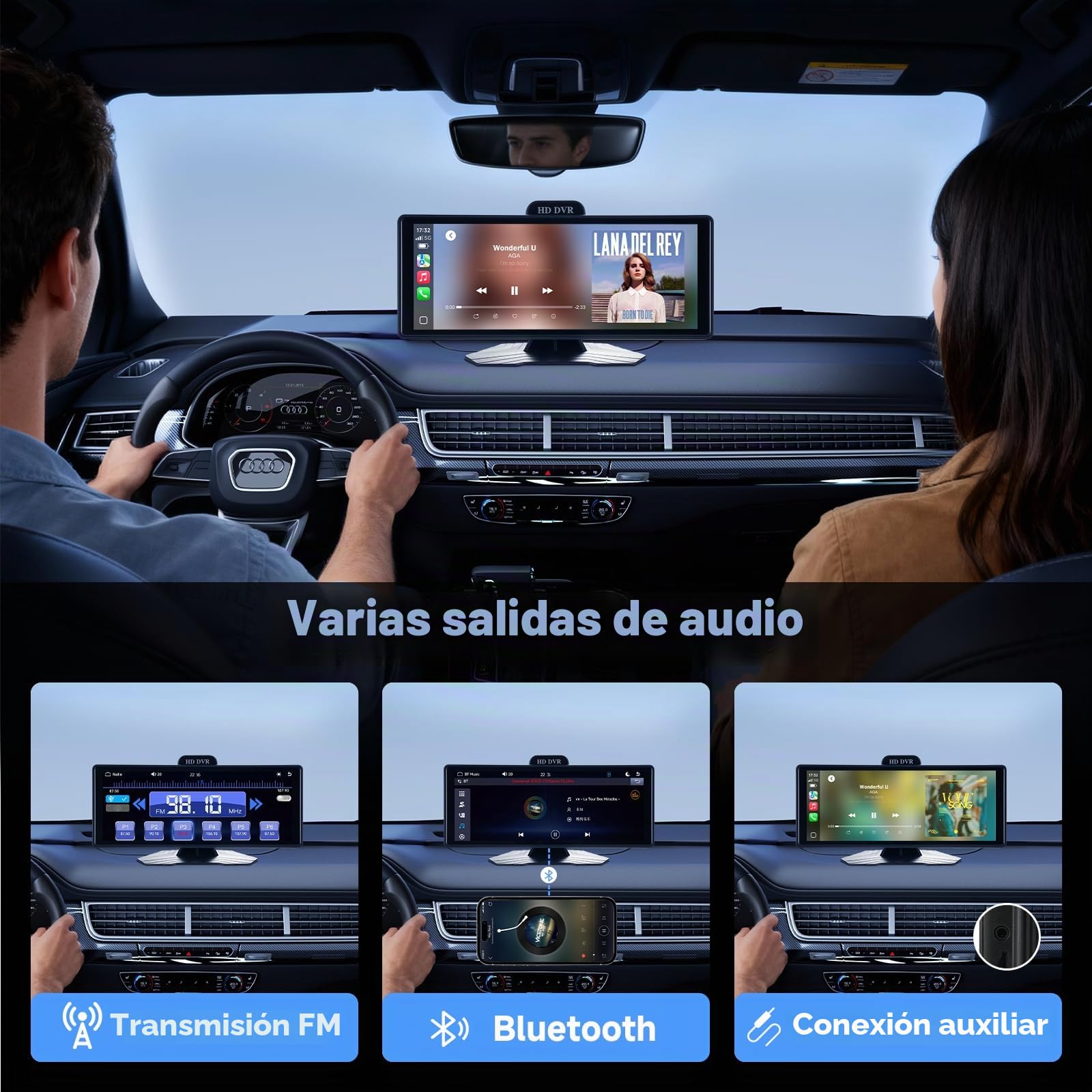 Haudio Audio de Coche Portátil para Carplay y Android Auto Inalámbrico,Autoradio Estéreo IPS Pantalla Táctil,con Cámara Trasera 1080P HD/FM/AUX/Control por Voz/Navegación GPS (10.26 Pulgadas)