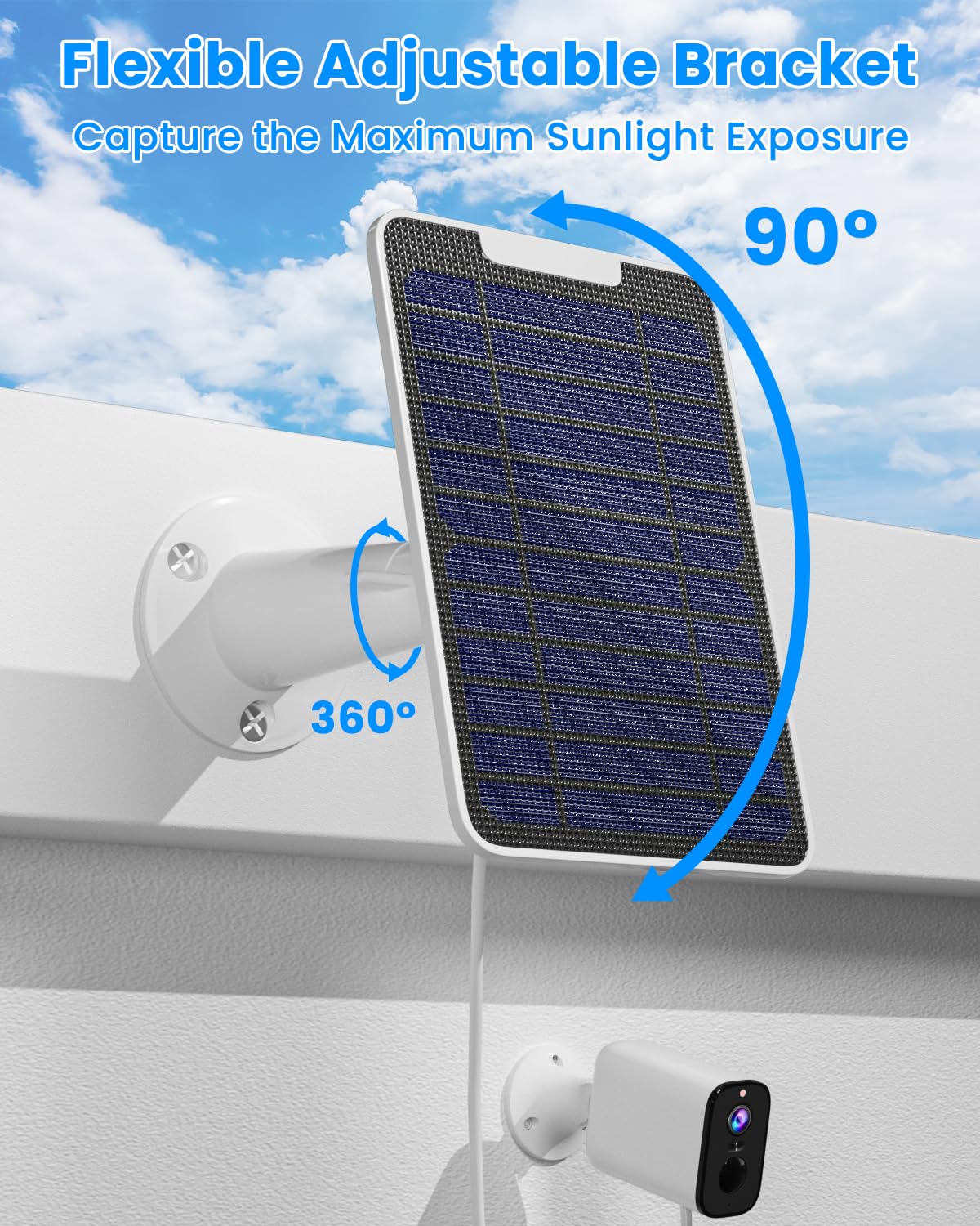 Pannello solare da 5 W per telecamera esterna Simplisafe, caricatore a pannello solare per telecamera di sicurezza esterna SimpliSafe, impermeabile IP65, cavo di ricarica da 3 m, supporto a parete