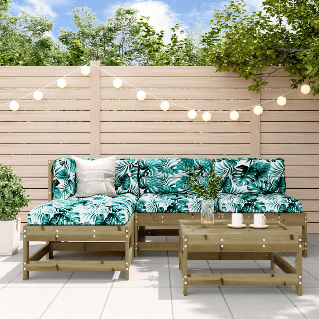 Salon de jardin 5 pièces en pin avec design à lattes et modules terrasses