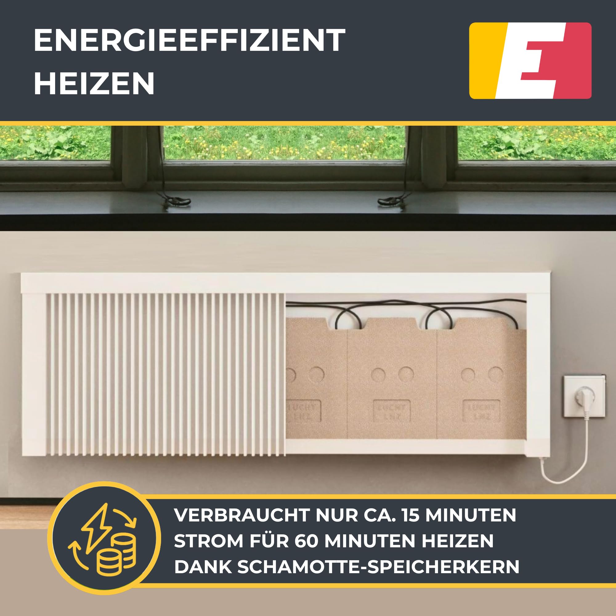 Areo Direct Base 800 W Elektroheizung – Elektrische Flächenspeicherheizung mit Schamottkern – Digitale Thermostatsteuerung mit App – WLAN-fähiger Heizkörper zur Wandmontage