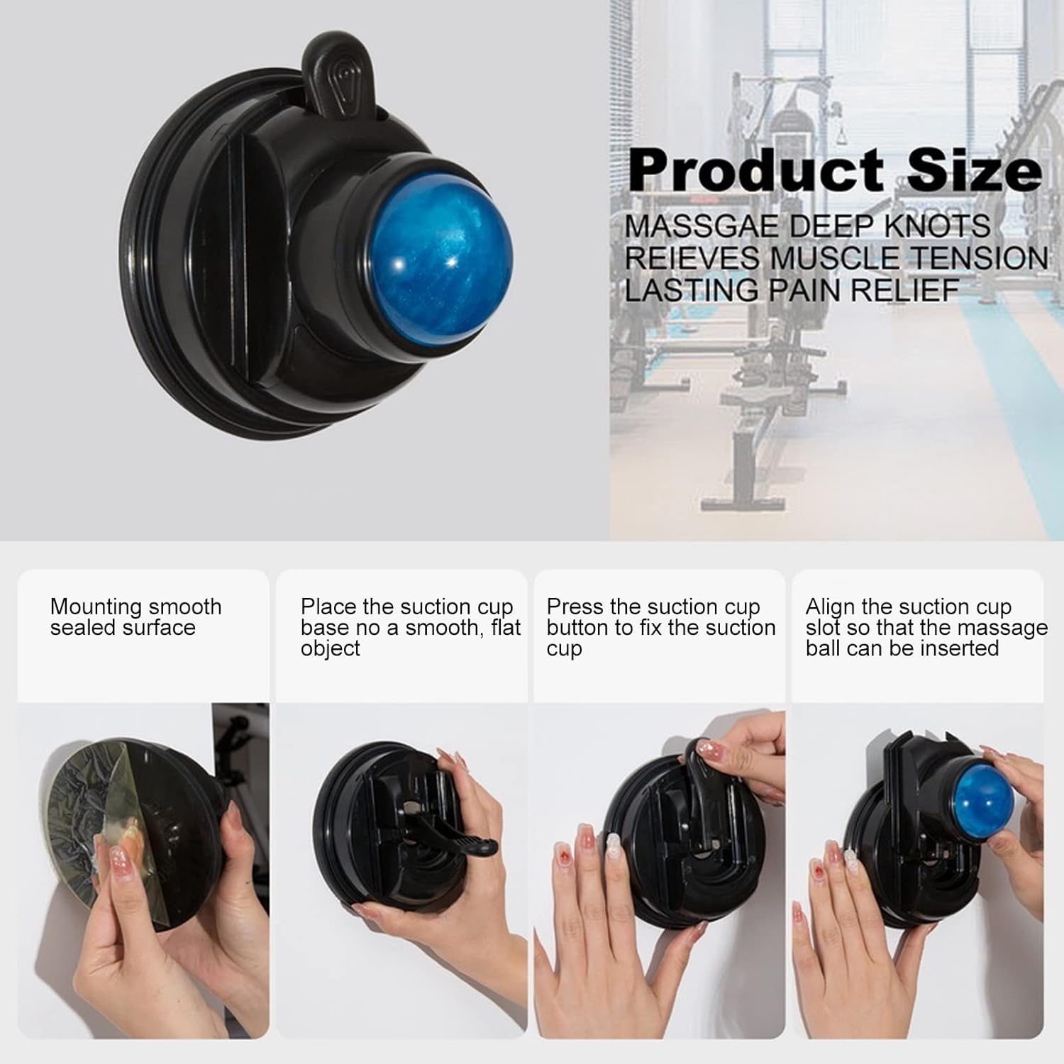 Dioche Massage Ball, Wall Massage Roller Manual Suction Cup Massage Degrees Rotation Mountable Muscle Massage Ball for Relieve Muscle and Joint Pain Relax Full Body