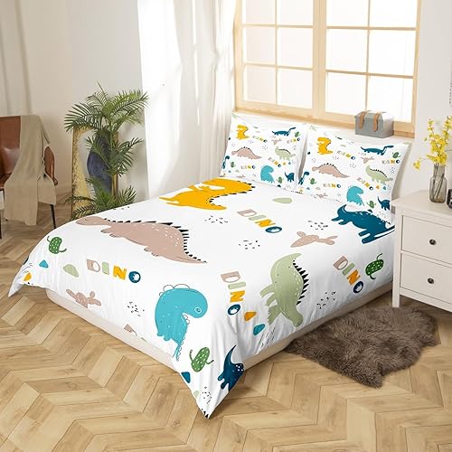 Miniatura 3 de Juego de ropa de cama de dinosaurio lindo de dibujos animados de cactus, juego de funda de edredón decoración de dinosaurio de selva bohemio