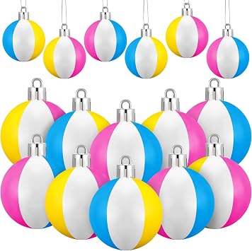 Lunmon 12 Pcs Mini Beach Ball Ornaments for Tree Summer Christmas in July Beach Decoration 3.15 Inch Shatterproof Plastic Summer Hanging Balls for Hawaiian Party Tropical Decorative SuppliesNovelty