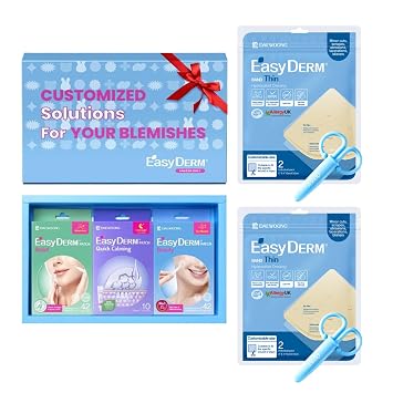 EasyDerm 3 Types of Pimple Patches Gift Set and Thin Hydrocolloid Dressing 4x4 2 Pack4 Dressings