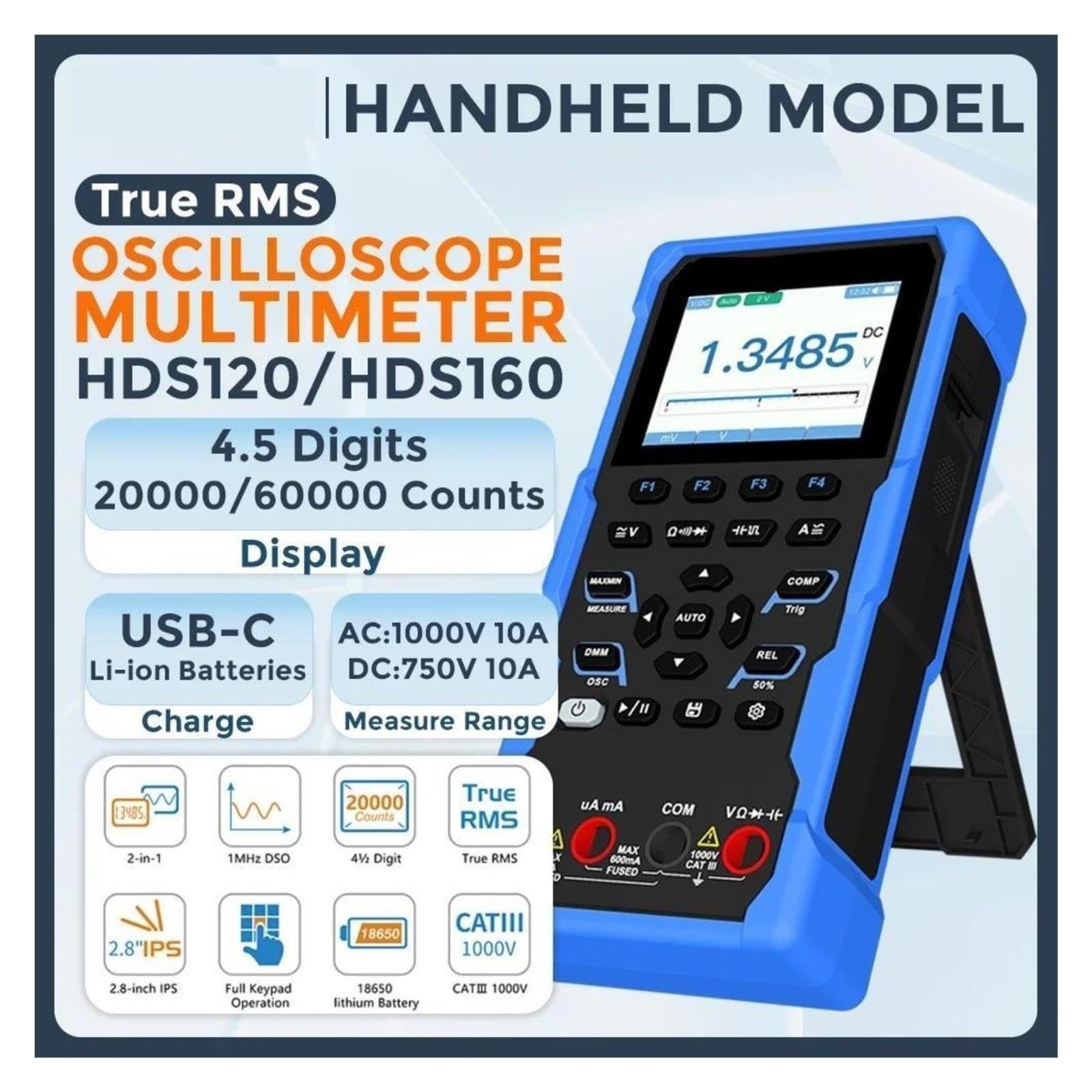 Osciloscopio Digital Multímetro de osciloscopio portátil 60000 Cuentas True RMS 1000V Protección Entrada HDS120 HDS160(HDS160)