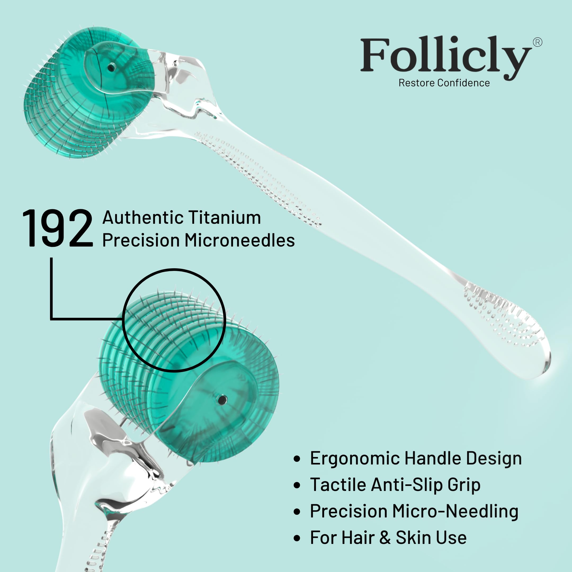 Derma Roller - Professionelles Microneedling Werkzeug für Haar-, Bart- und Hautpflege - 192 authentische Titan-Mikronadelstempel für den Heimgebrauch - für Männer & Frauen