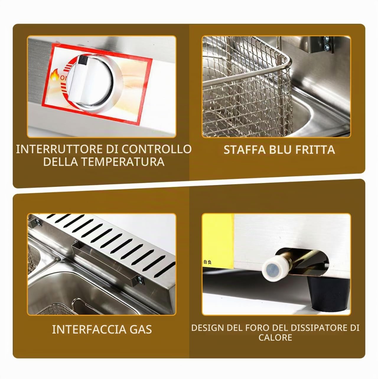 Friggitrice a gas GPL da banco commerciale, 2 x 10 l, doppia vasca, in acciaio inox, con cestello e coperchio, per patatine fritte, per uso domestico, cucina e ristorante