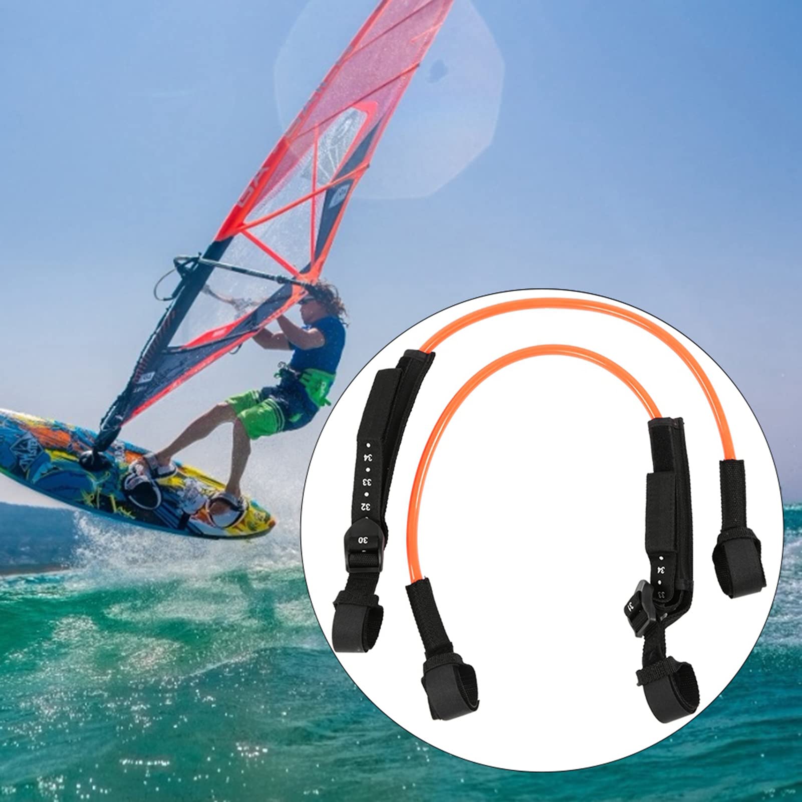 2 pièces, laisse de harnais de windsurf noire et réglable de 28 à 34 pouces, laisse de planche de surf en TPU à haute résistance à la déchirure, accessoire de windsurf durable pour (Orange)