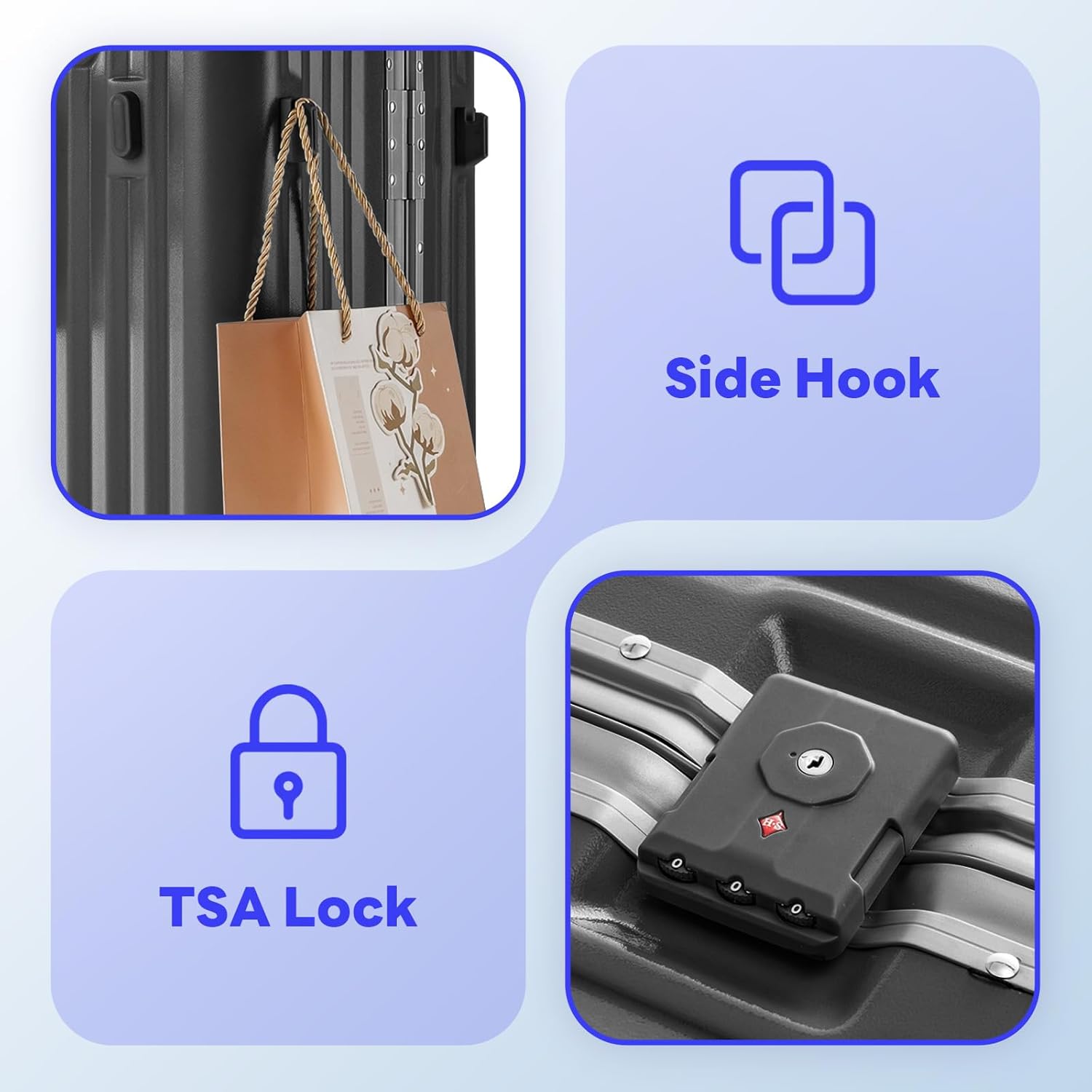 20-Inch Luggage with USB Port & Cup Holder, Hardside Luggage with Airline-Approved TSA Lock, Lightweight Extra-Wide Shell with 360° Silent Spinner Wheels